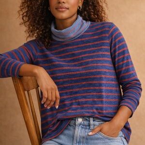 Faherty Blue and Red Stripe relaxed fit turtleneck top